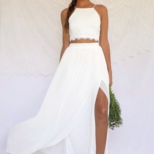 Midnight Memories White Lace Two-Piece Maxi Dress